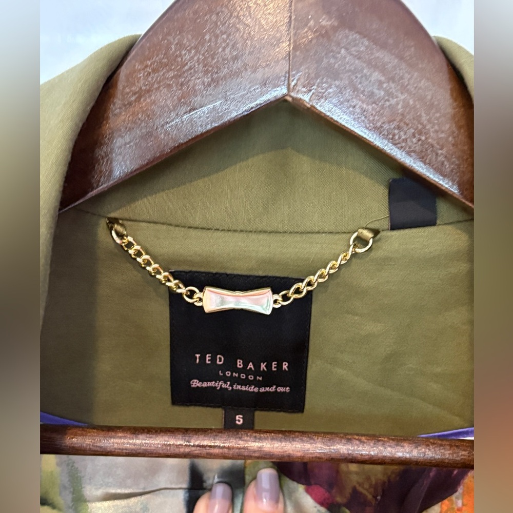 Olive Green Double-Breasted Ted Baker Trench Coat - Picture 4 of 5